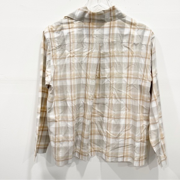 Eskandar Wide Fit Plaid Tan High Neck Button Down Shirt Size 0 - Picture 2 of 8